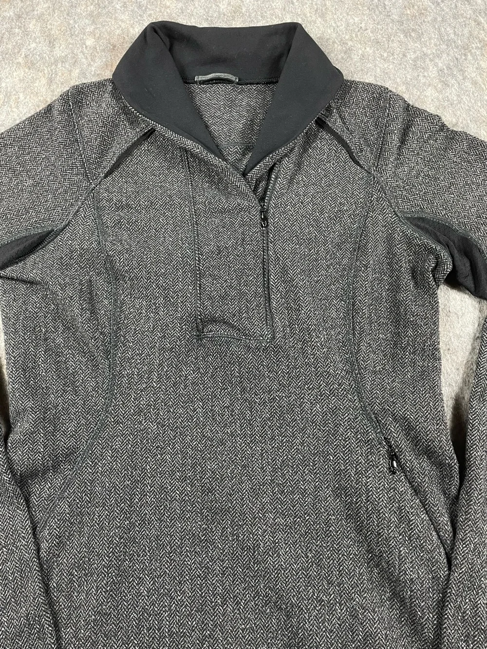 Lululemon Think Fast Pullover Heathered Herringbone Black Athletic Outdoors Sz 6